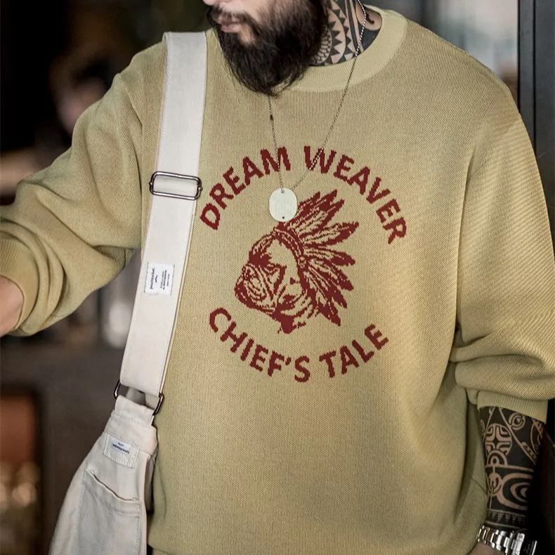 Maden Vintage Faux Linen Letter Clashing Sweater Ami Clicker Pullover Crew Neck Knit Sweater