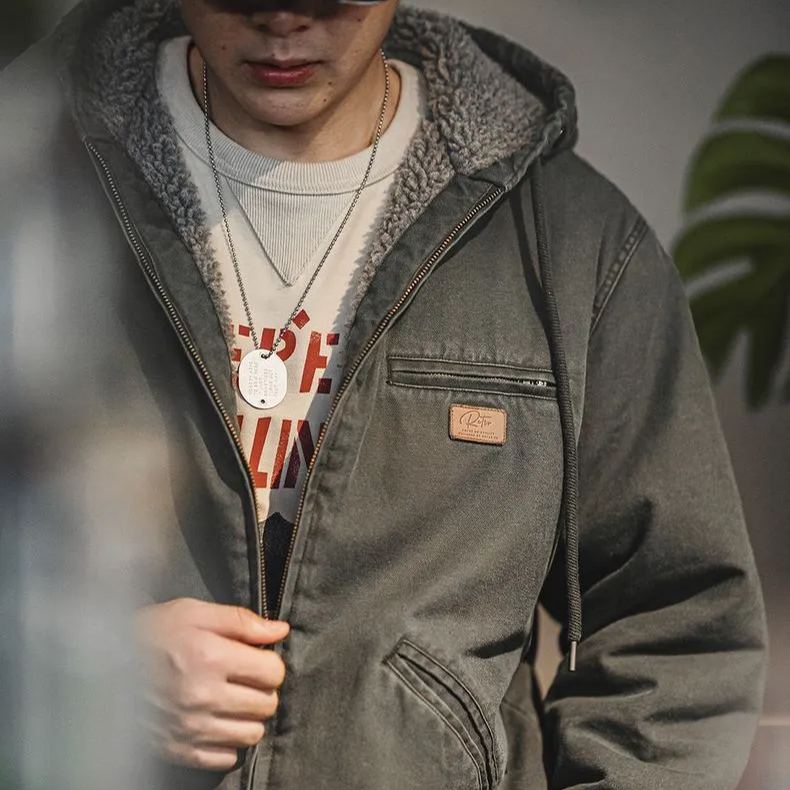 Maden Vintage J141 Hooded Jacket Cotton Lamb's Wool Padded Warm Canvas Coat