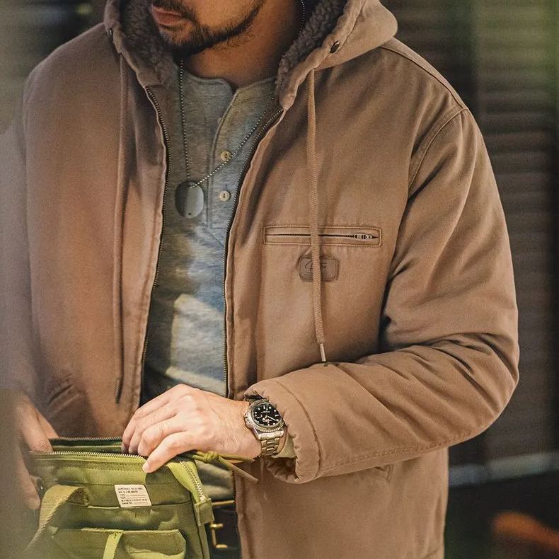 Maden Vintage J141 Hooded Jacket Cotton Lamb's Wool Padded Warm Canvas Coat