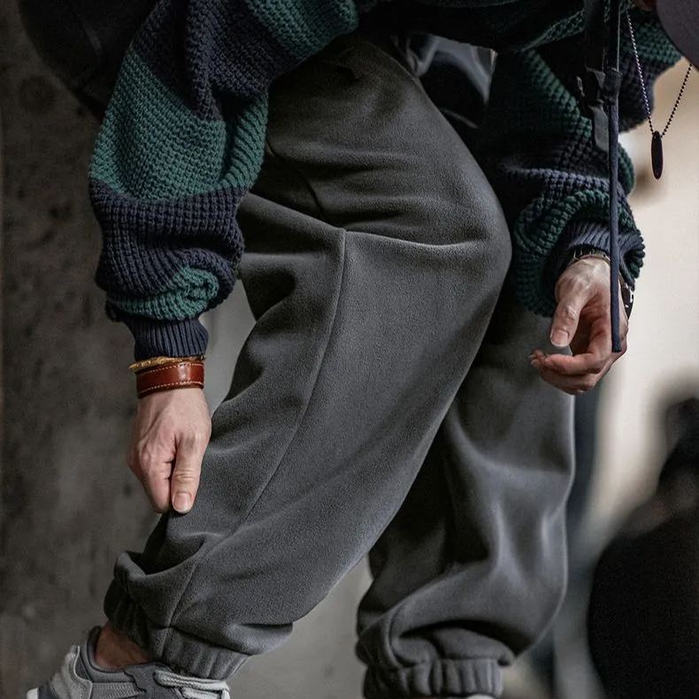 Madden Workwear American Double-Sided Polar Fleece Ankle-Tied Sweatpants Fleece-lined Warm Sports Casual Straight Trousers Men's Autumn and Winter