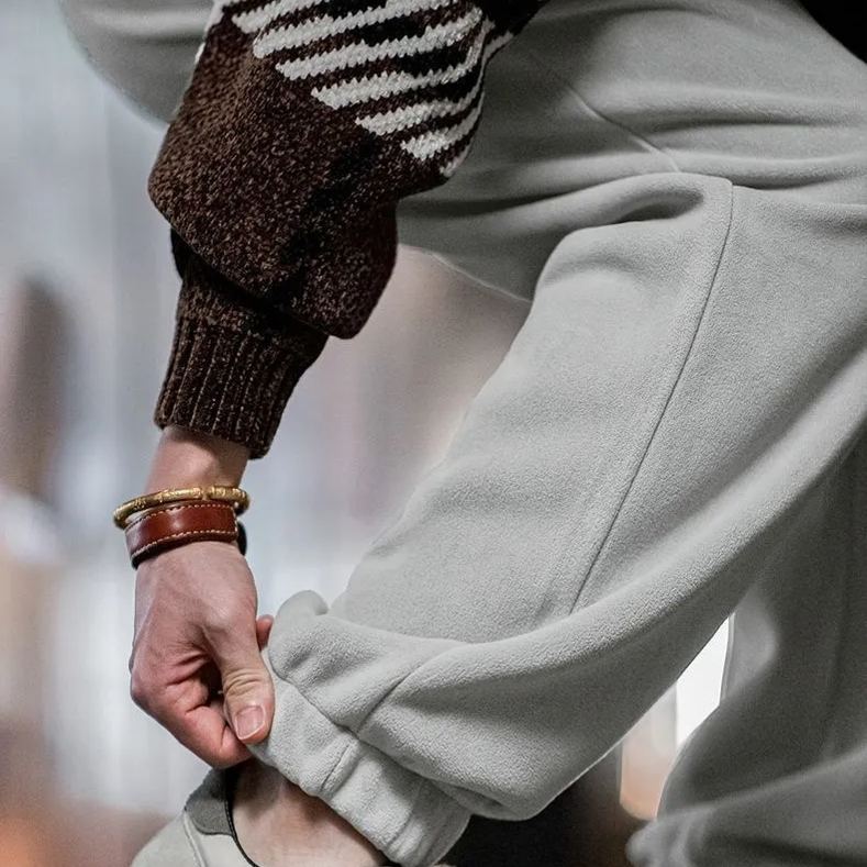 Madden Workwear American Double-Sided Polar Fleece Ankle-Tied Sweatpants Fleece-lined Warm Sports Casual Straight Trousers Men's Autumn and Winter