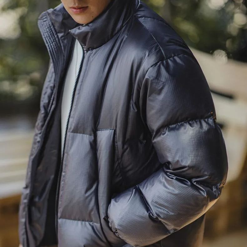 Maden Casual Small Square 90 White Duck Down Down Jacket Warm Standing Collar Bread Jacket