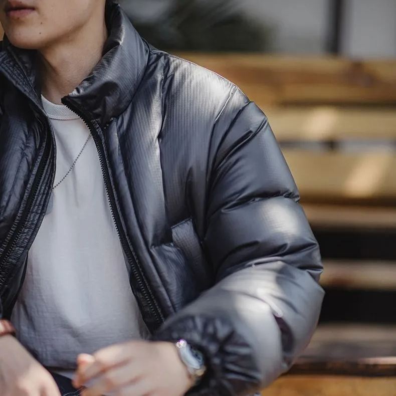 Maden Casual Small Square 90 White Duck Down Down Jacket Warm Standing Collar Bread Jacket