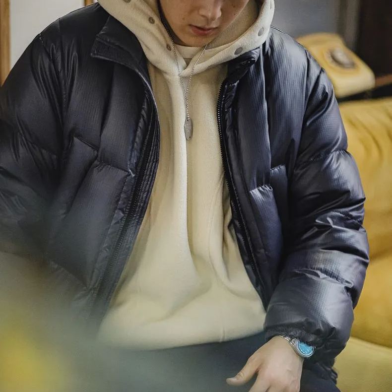 Maden Casual Small Square 90 White Duck Down Down Jacket Warm Standing Collar Bread Jacket