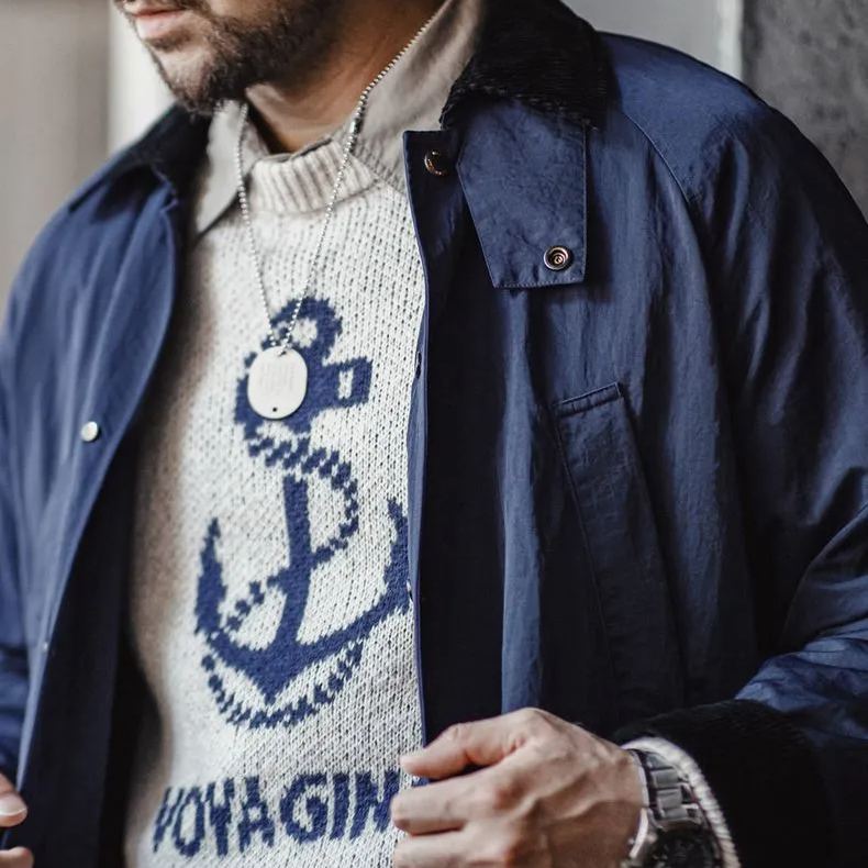 Maden retro oversize hunting trench coat loose lapel single-breasted medium-length jacket