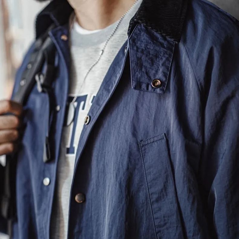 Maden retro oversize hunting trench coat loose lapel single-breasted medium-length jacket