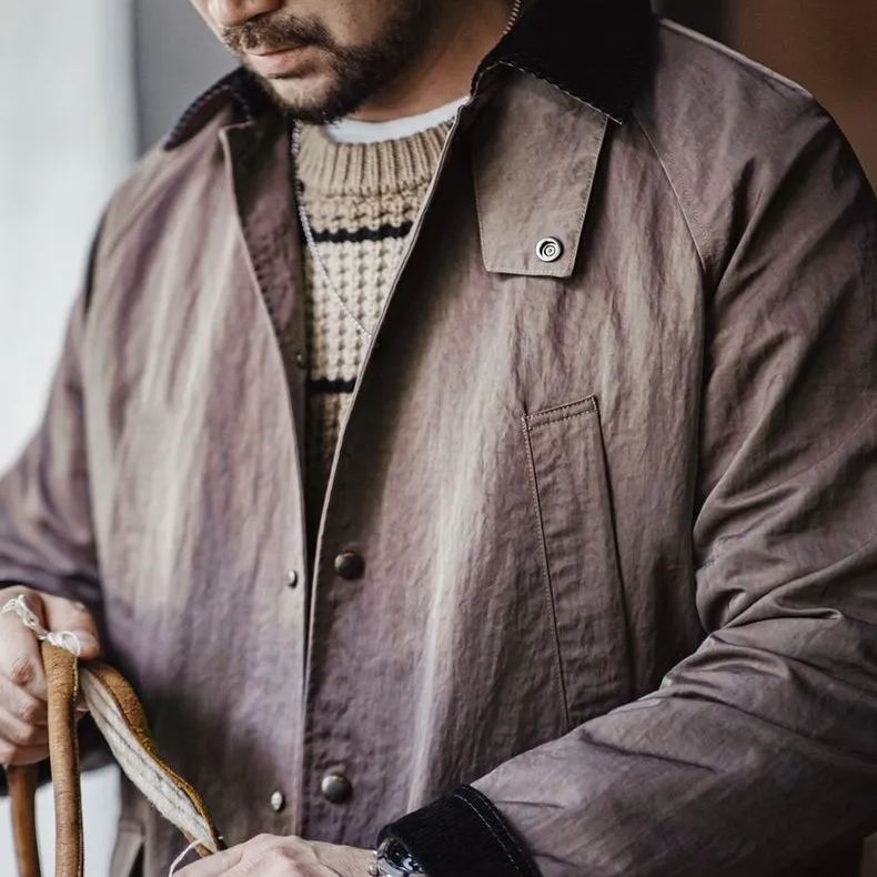 Maden retro oversize hunting trench coat loose lapel single-breasted medium-length jacket