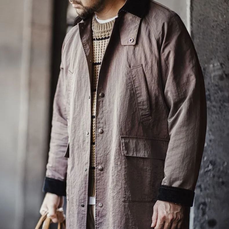 Maden retro oversize hunting trench coat loose lapel single-breasted medium-length jacket