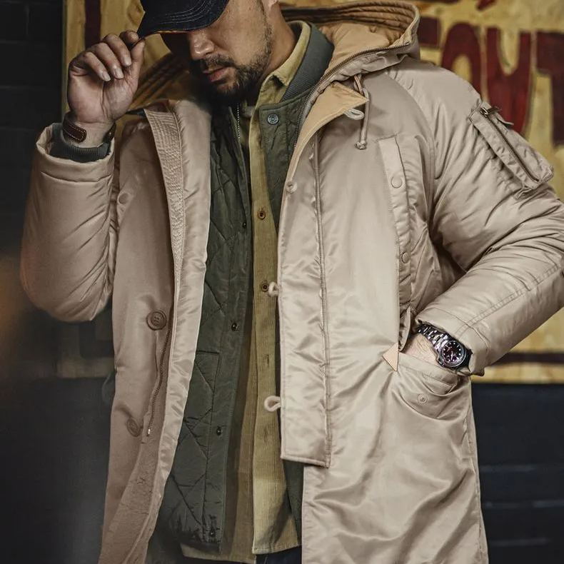 Madden Workwear American N3B Pilot Jacket Cotton-Padded Military Style Thick Mid-Length Hooded Jacket Men's Autumn and Winter