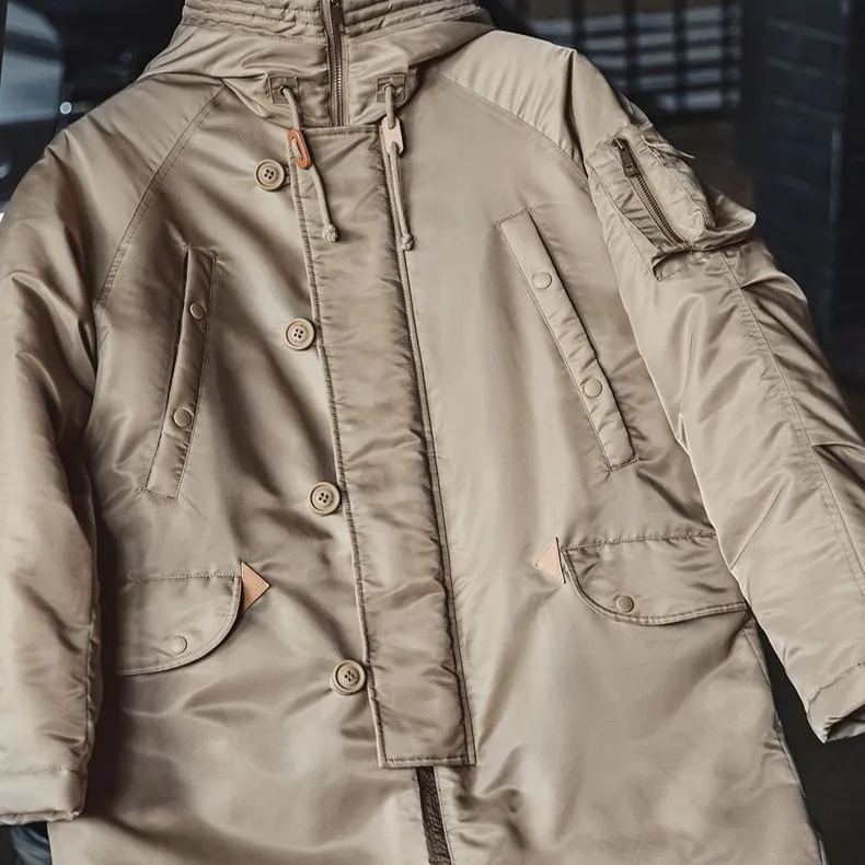 Madden Workwear American N3B Pilot Jacket Cotton-Padded Military Style Thick Mid-Length Hooded Jacket Men's Autumn and Winter