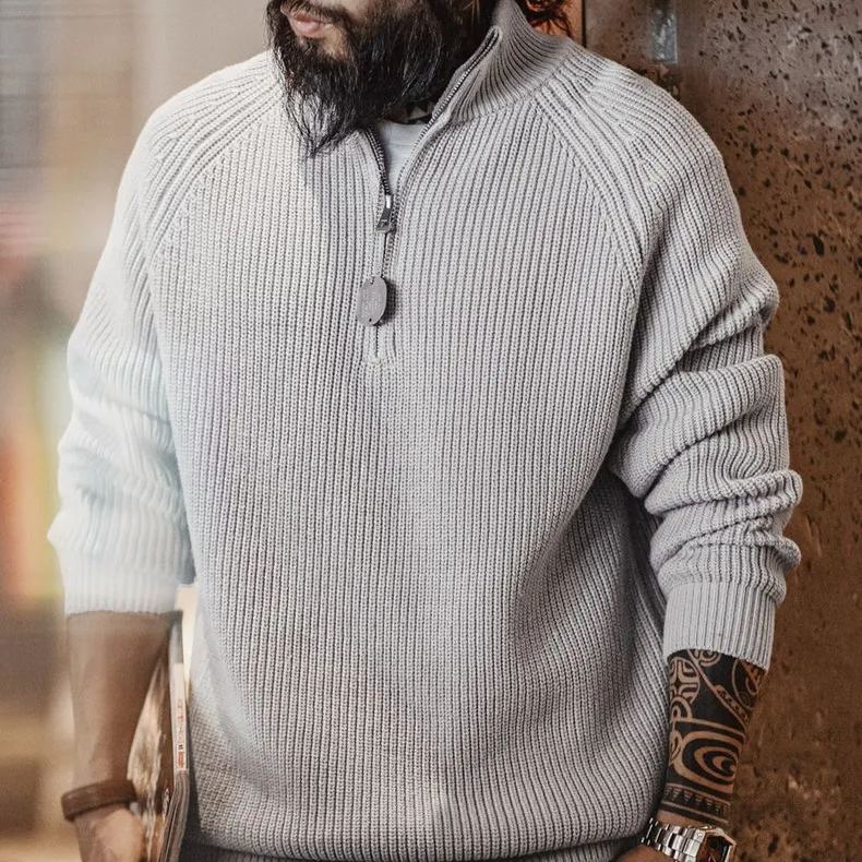 Maden Retro Half Zipper Stand up Collar Sweater Hoodie Bottom High Collar Knitted Top