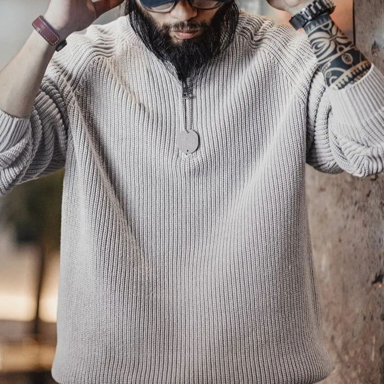 Maden Retro Half Zipper Stand up Collar Sweater Hoodie Bottom High Collar Knitted Top