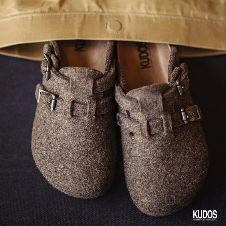 Maden wool felt M ü ller shoes, casual one foot kick, worn with cork sole and toe cover, semi slippers