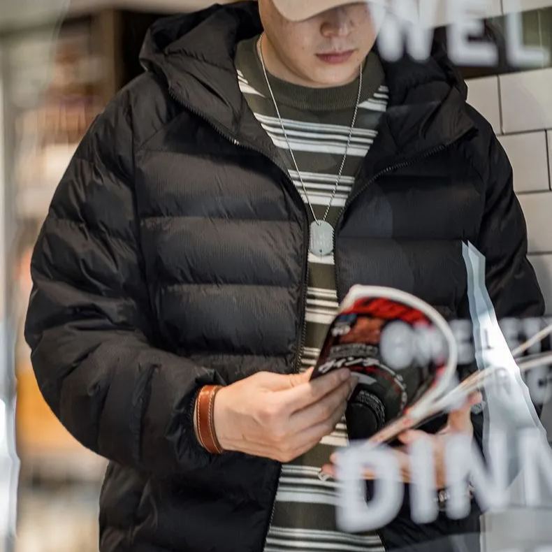 Maden casual lightweight waterproof quilted cotton jacket, warm hooded pork rib cotton jacket