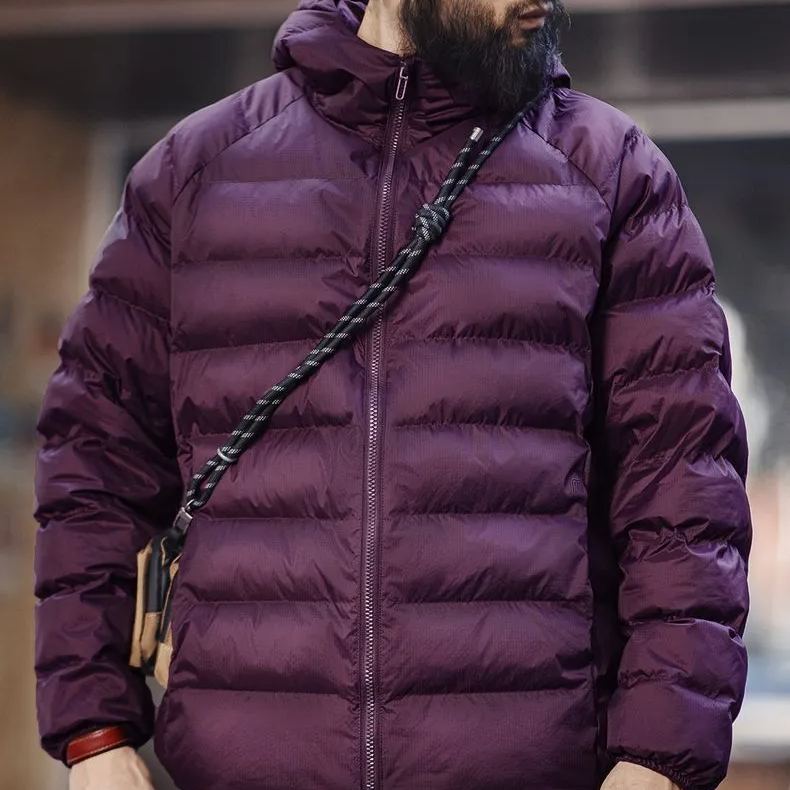 Maden casual lightweight waterproof quilted cotton jacket, warm hooded pork rib cotton jacket