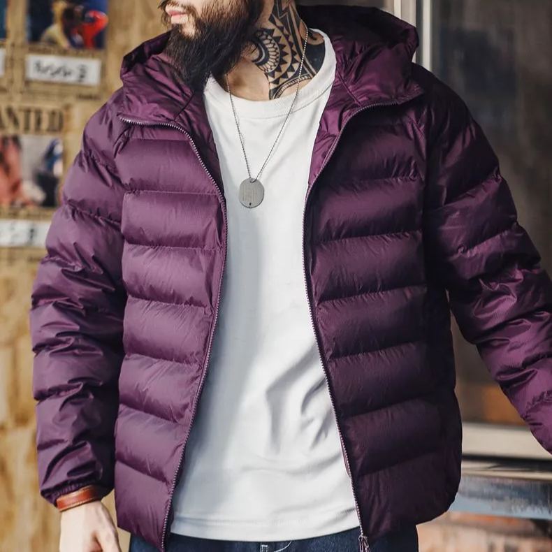 Maden casual lightweight waterproof quilted cotton jacket, warm hooded pork rib cotton jacket