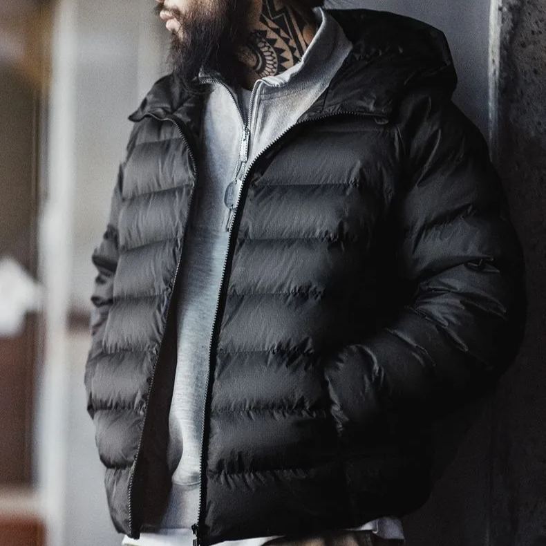 Maden casual lightweight waterproof quilted cotton jacket, warm hooded pork rib cotton jacket