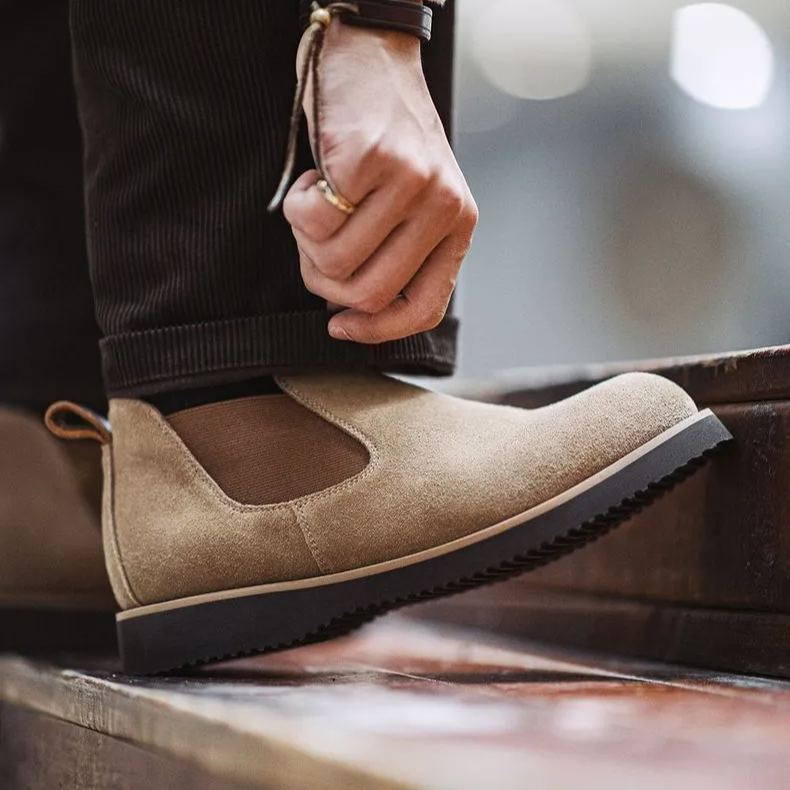 Maden Chelsea boots, retro workwear boots, versatile cowhide suede round toe casual leather shoes