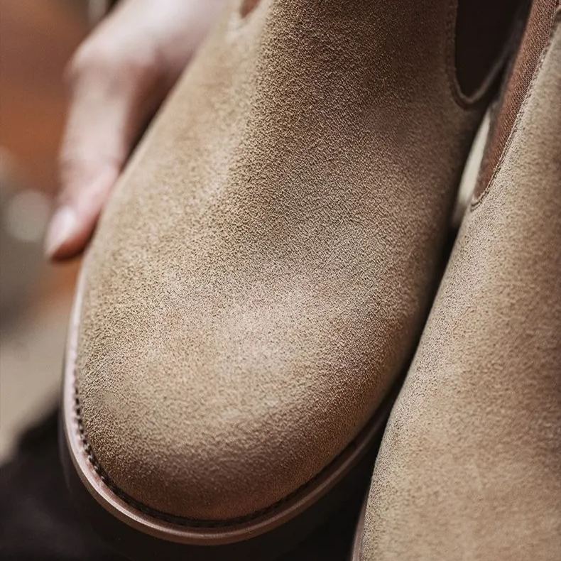 Maden Chelsea boots, retro workwear boots, versatile cowhide suede round toe casual leather shoes