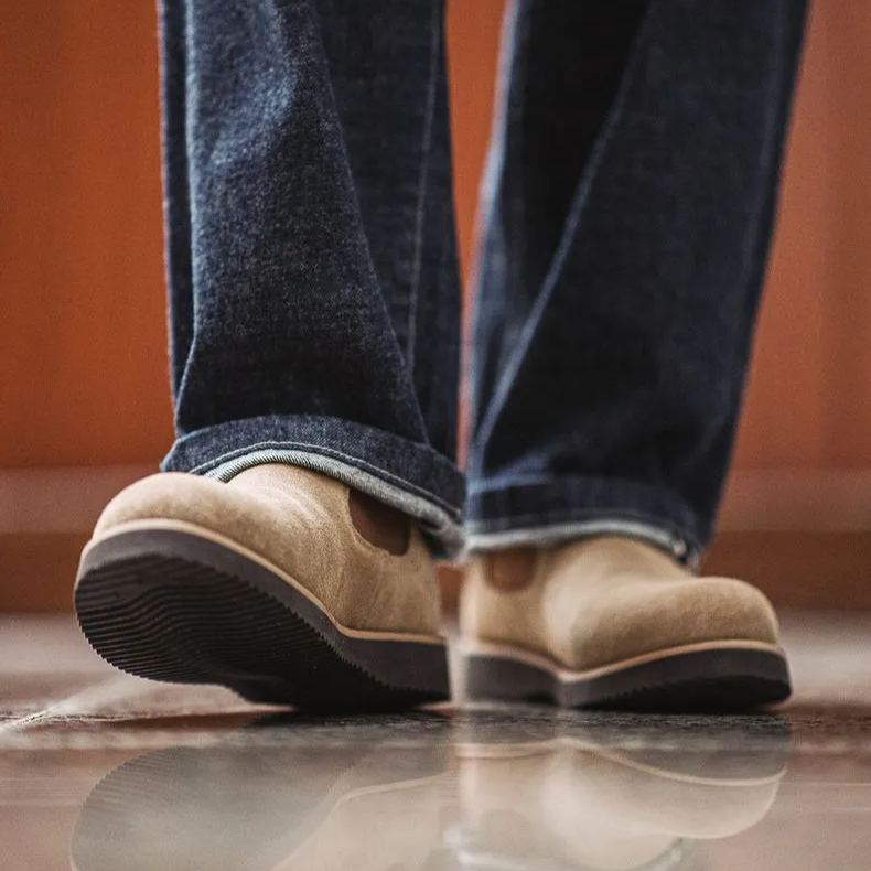 Maden Chelsea boots, retro workwear boots, versatile cowhide suede round toe casual leather shoes