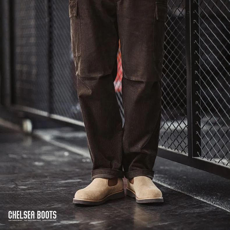 Maden Chelsea boots, retro workwear boots, versatile cowhide suede round toe casual leather shoes