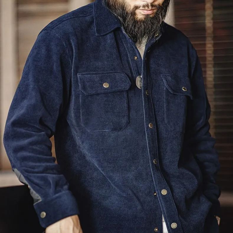 Maden Retro Heavy Knitted Velvet Shirt Jacket Imitation Corduroy Collar Jacket