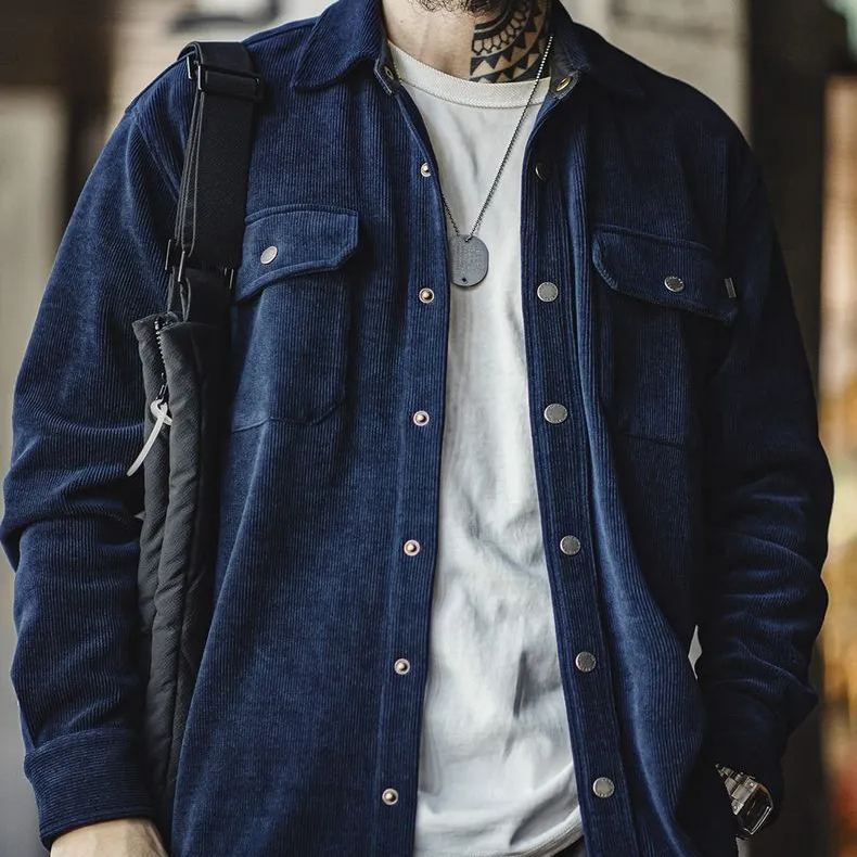 Maden Retro Heavy Knitted Velvet Shirt Jacket Imitation Corduroy Collar Jacket
