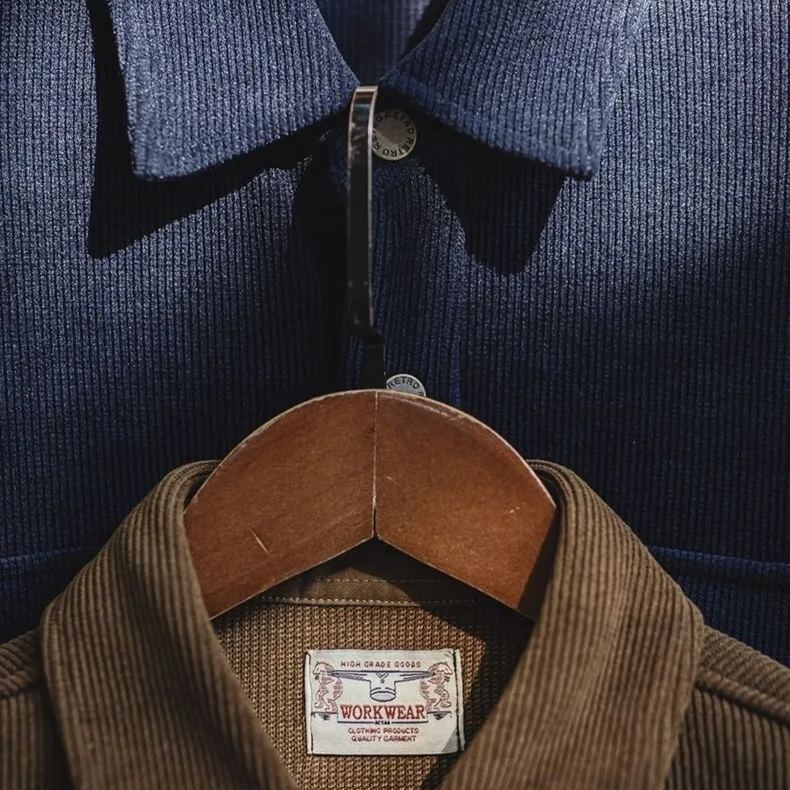 Maden Retro Heavy Knitted Velvet Shirt Jacket Imitation Corduroy Collar Jacket