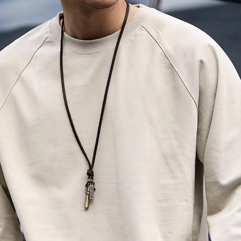 American Retro Metal Whistle Tactical Outdoor Item Leather Chain Pendant Accessory