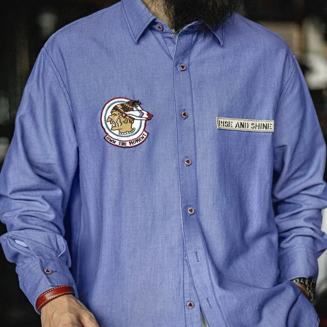 American casual blue pure cotton Oxford fabric thin long sleeved shirt