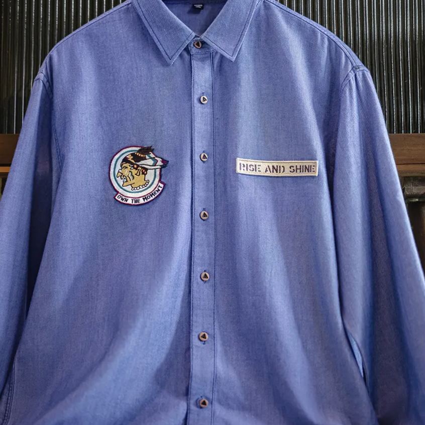 American casual blue pure cotton Oxford fabric thin long sleeved shirt