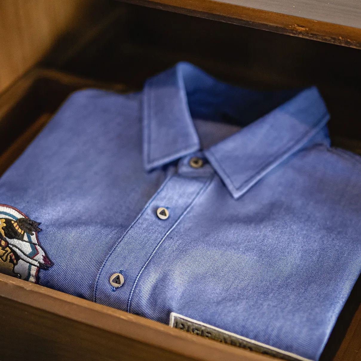 American casual blue pure cotton Oxford fabric thin long sleeved shirt