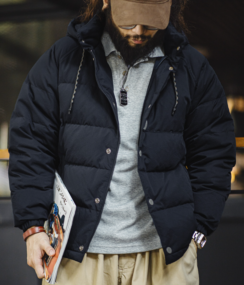 Maden Vintage Wide Quilted White Duck down Hooded down Jacket