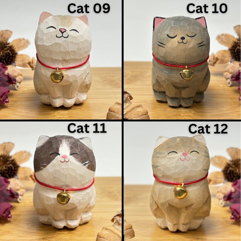 Wooden Cat Figurine Desktop Decor Unique Cat Lover Gift