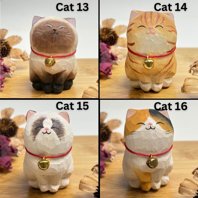 Wooden Cat Figurine Desktop Decor Unique Cat Lover Gift
