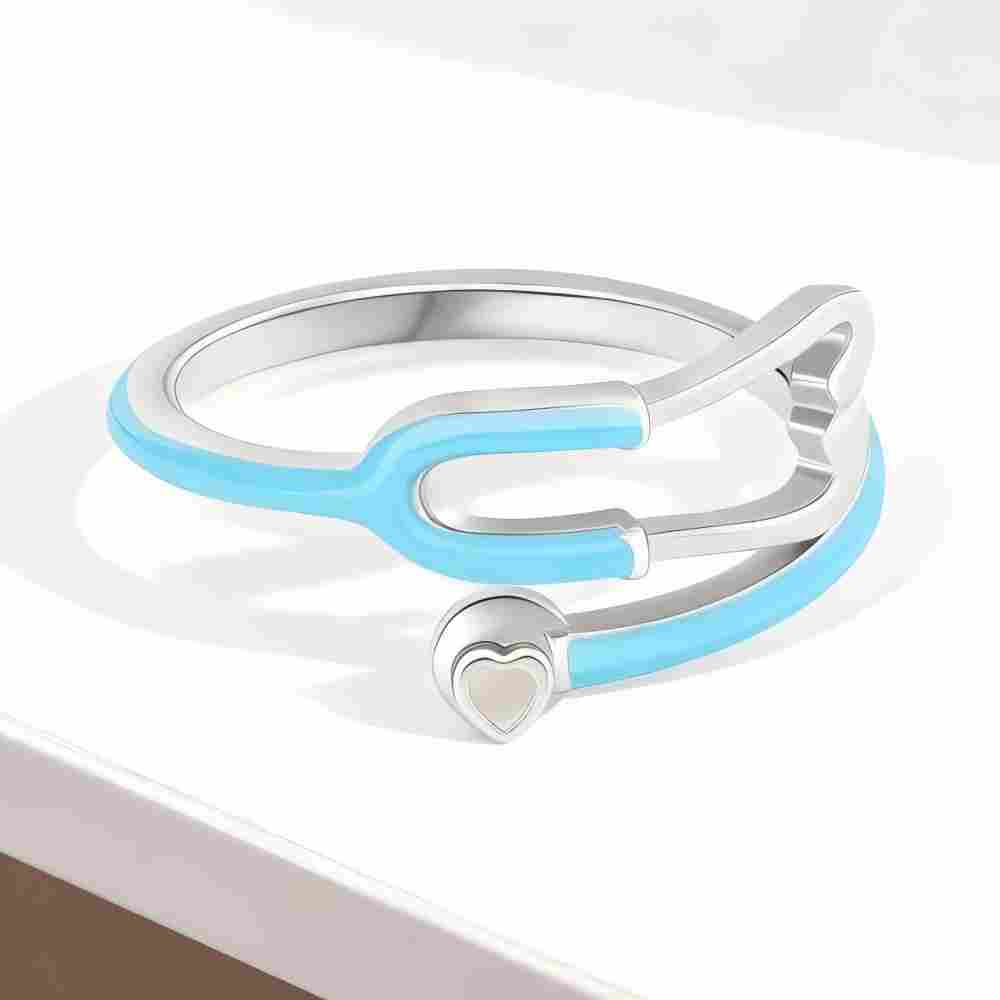 Custom Enamel Stethoscope Ring with Birthstone – Personalized Multicol