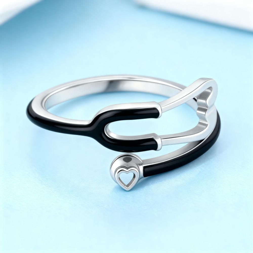 Custom Enamel Stethoscope Ring with Birthstone – Personalized Nurse Appreciation Gift for Medical Nurses & Doctors & Students