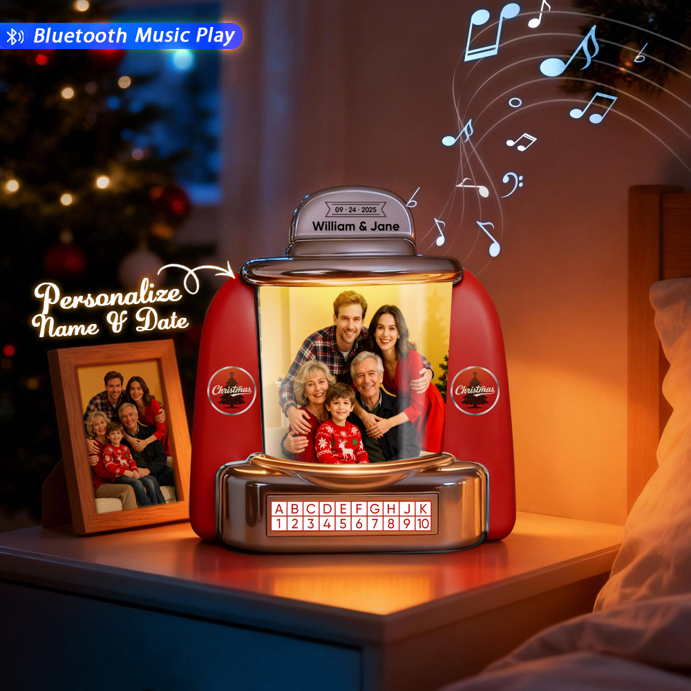 Custom Mini Jukebox Retro Speaker – Personalized Photo,Names & Date Music Mini Player with Bluetooth Music Radio | Vintage Tabletop Home Decor Nostalgic Gift - MySpotifyGlass