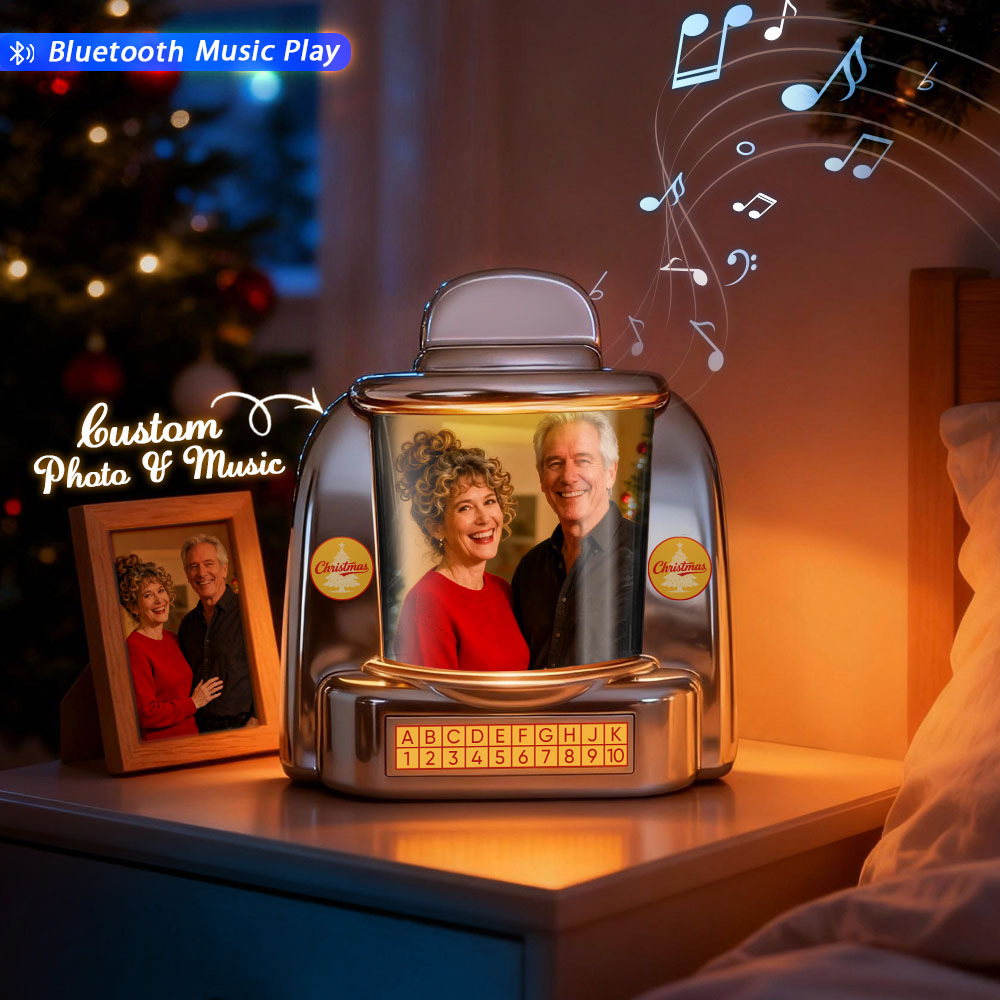 Custom Mini Jukebox Retro Speaker – Personalized Photo,Names & Date Music Mini Player with Bluetooth Music Radio | Vintage Tabletop Home Decor Nostalgic Gift - MySpotifyGlass