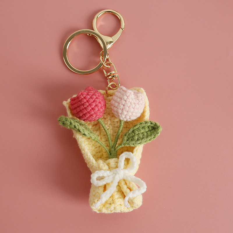 Mother’s Day Keychain Gift | Cute Girl Acrylic Charm with Handmade Crochet Carnation Bouquet | Sweet & Thoughtful Gift - MySpotifyGlass