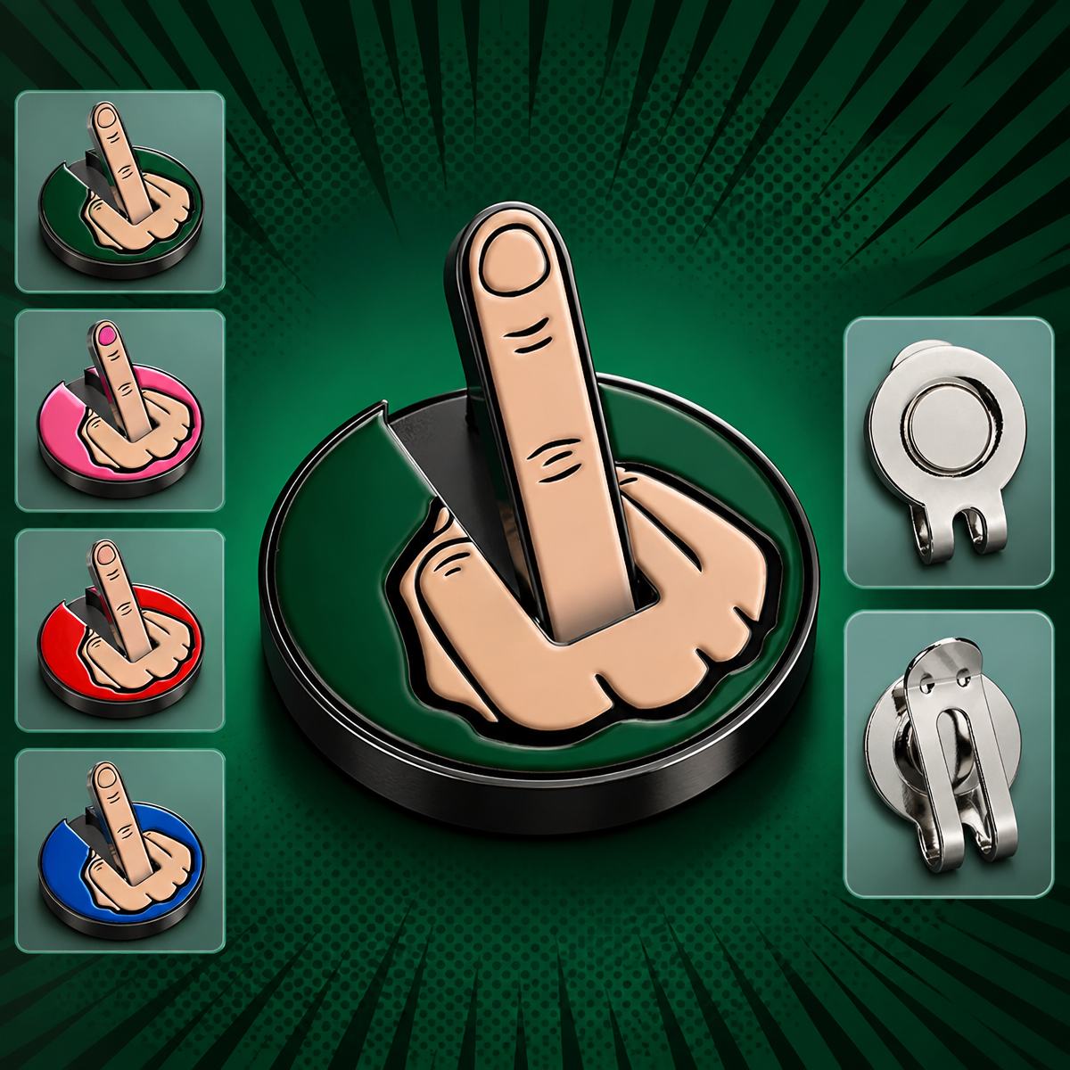 Funny Middle Finger Golf Ball Marker & Hat Clip Gift Set | Gag Gift for Him, Dirty Santa Gift, Stocking Stuffer, White Elephant - MySpotifyGlass