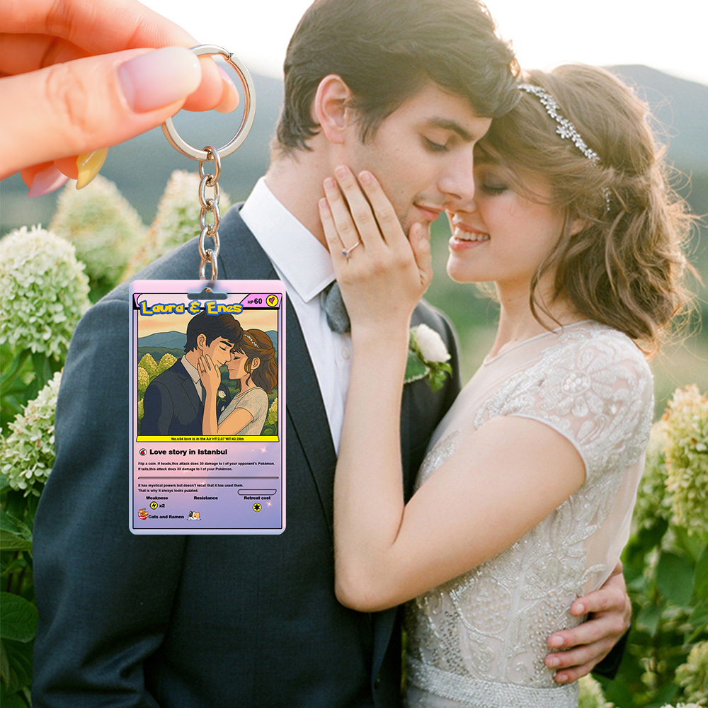 Custom Cartoon Style Wedding Keychain Perfect Gift Personalized Cartoon Gift with Photo & Text Acrylic Keychain Gift