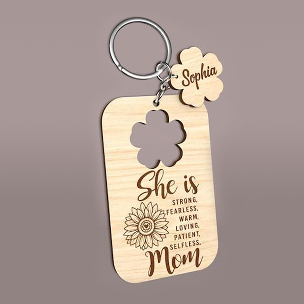 Personalized Name Wooden Keychain with Mother Quotes Custom Mother's D