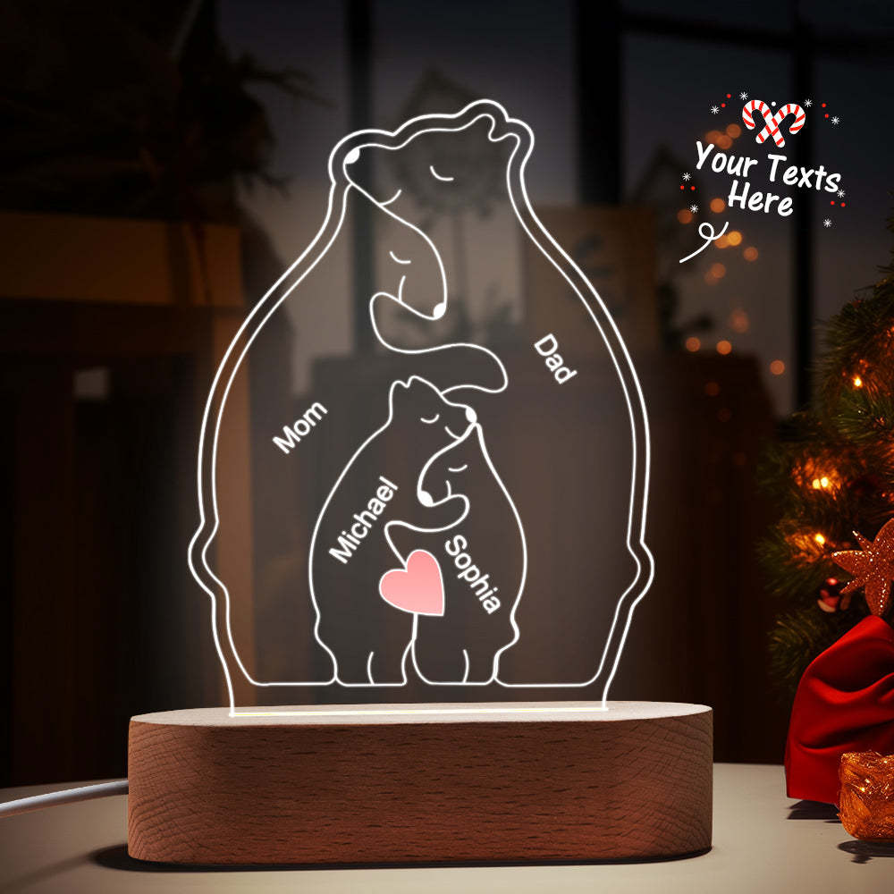 Personalized Names Warm Bear Family Acrylic Lamp Custom Night Light Best Christmas Gift -