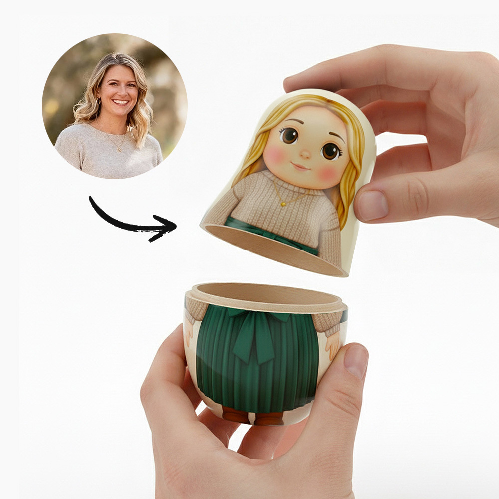 Personalized Portrait Nesting Doll Custom Photo Family Portrait Cartoon Style Gift Photo Christmas Gift - MySpotifyGlass