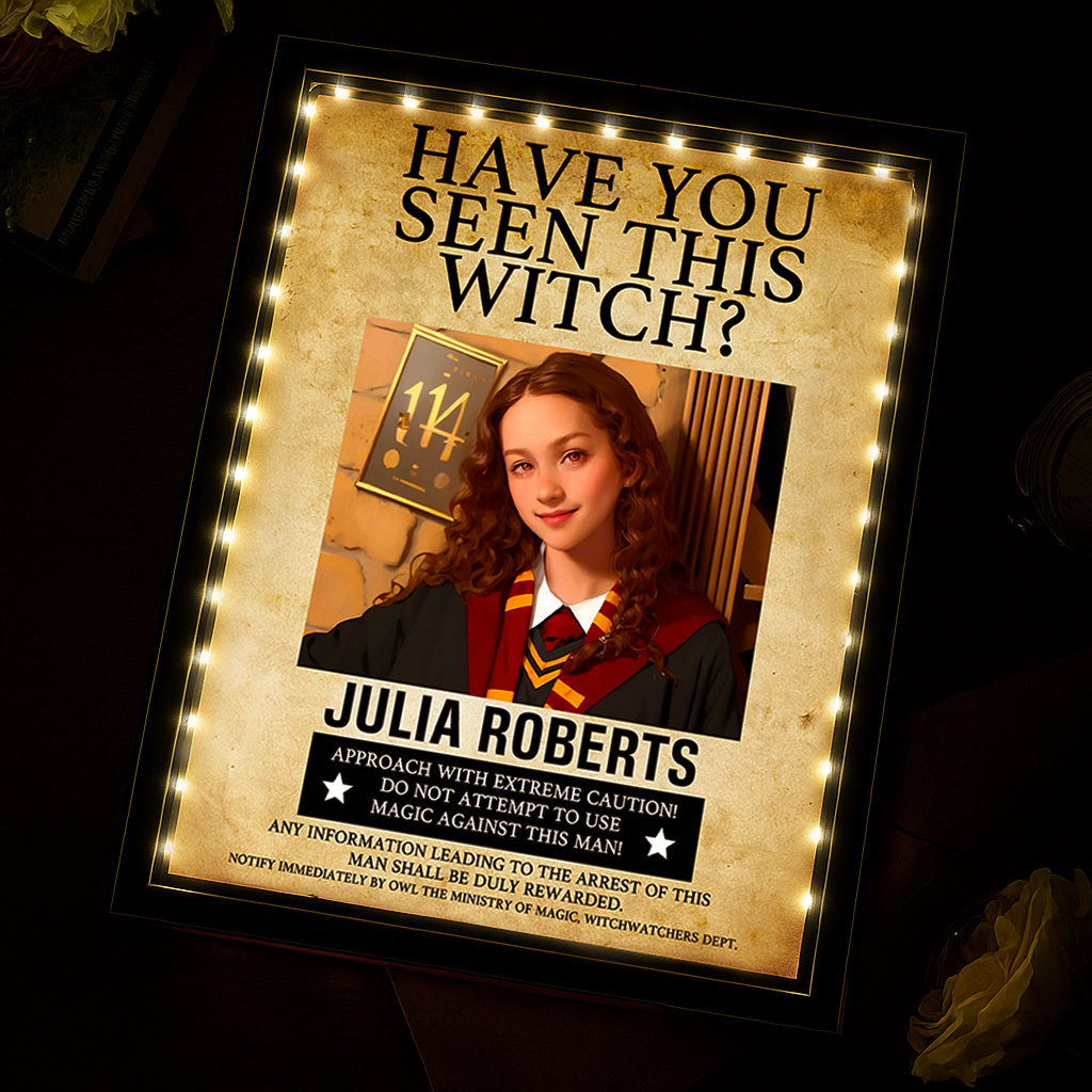 Custom "Have You Seen This Wizard?" Wanted Mirror Lamp �C Personalized Name & House Styles