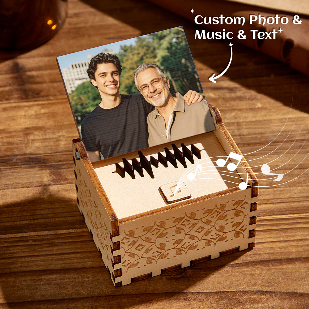 Custom Happy Father's Day Digital Music Box Personalized Wooden Photo Music Box Gifts for Dad