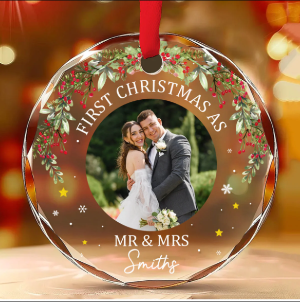 Custom Christmas Ornament First Time - Personalized Custom Glass Ornament