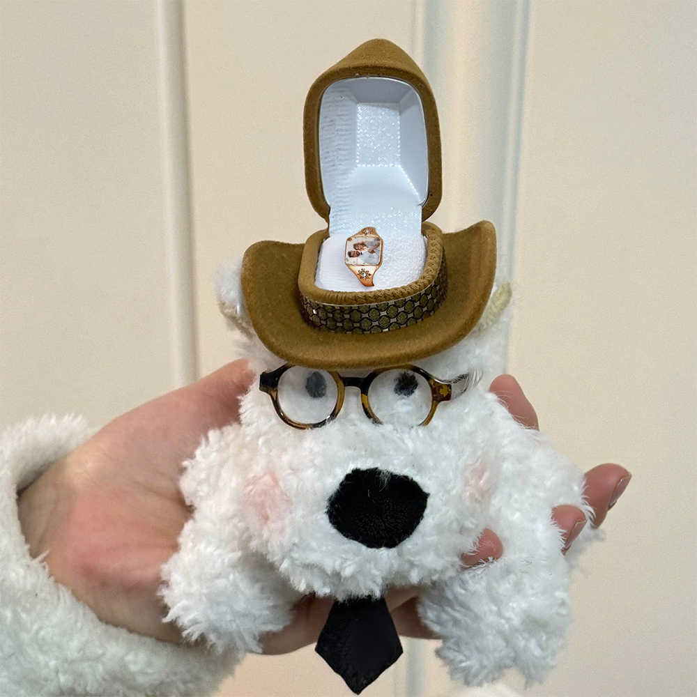 Westie Dog-Shaped Ring Box with Hat Cute Engagement Jewelry Gift for Her