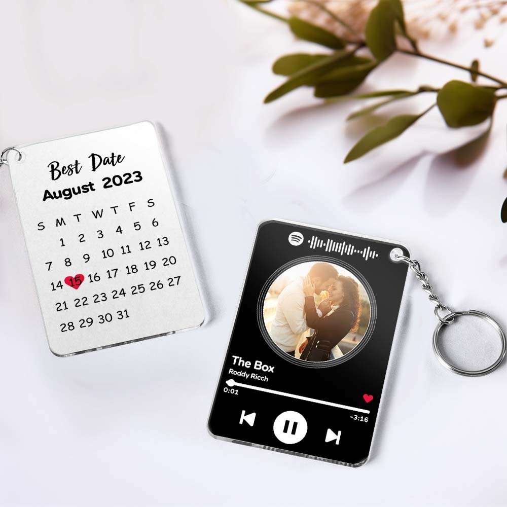 Custom Double-Side Spotify Photo Keychain Calendar Music Keychain Gift